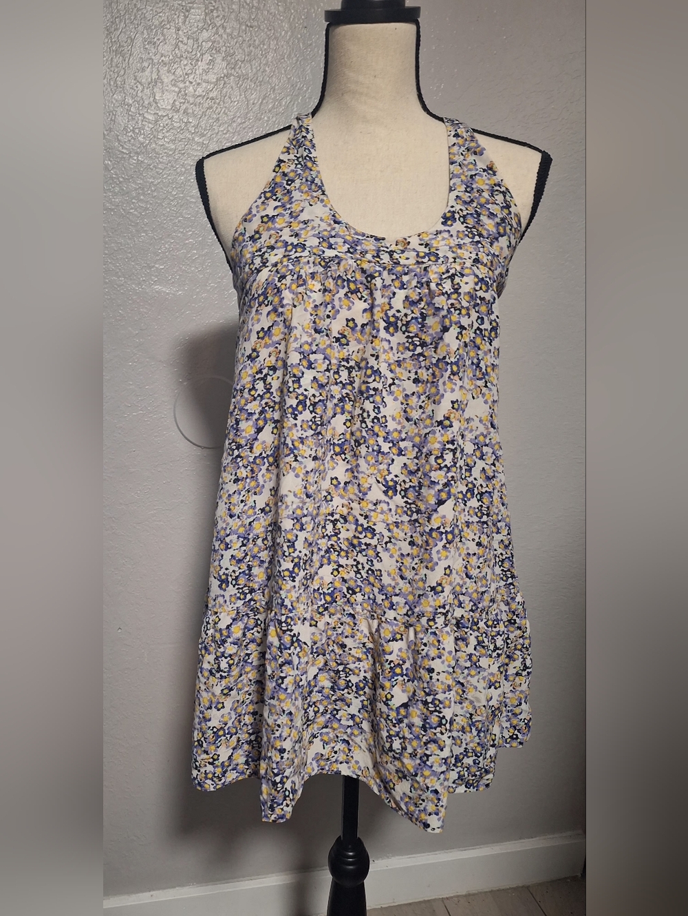 PJK Patterson J. Kincaid Cream Floral Mini Dress with Blue & Yellow Print